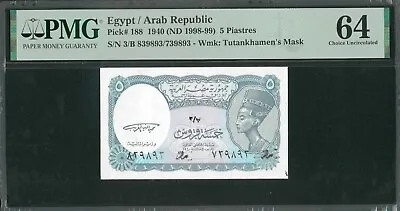 Egypt 1940 (ND 1998-99) P-188 PMG Choice UNC 64 5 Piastres (Mismatched S/N Error • $229.99