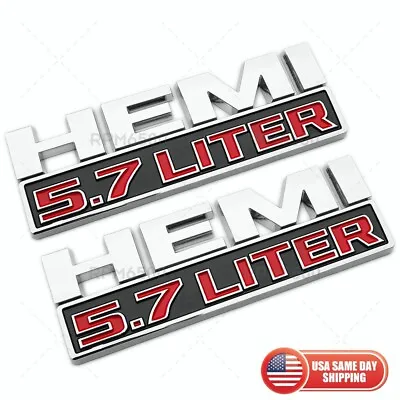 2pcs Hemi 5.7 LITER Side Fender Emblem Badges 3D Decal For RAM 1500 Chrome Red • $19.99