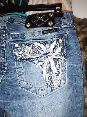 MISS ME Distressed Boot Cut Womens Jeans Size 27x30 Embellished Pockets JP5776BY • $17.99