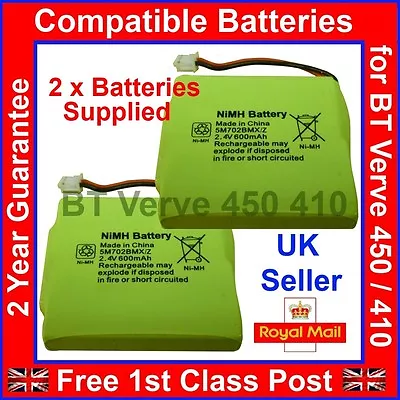 £7.95 • Buy 2 X New BT Verve 450 410 Compatible Batteries 5M702BMX 5M702BMXZ NiMH 2.4V 600mA