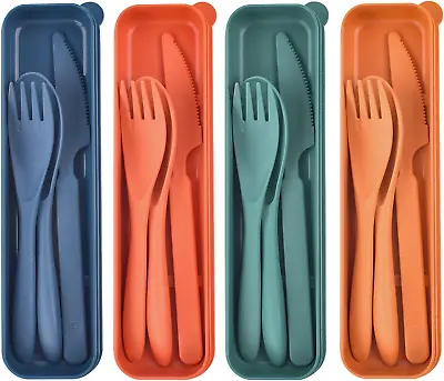 Travel Utensils With Case Reusable Plastic Cutlery Travel Cutlery Set Flatwar • £13.89