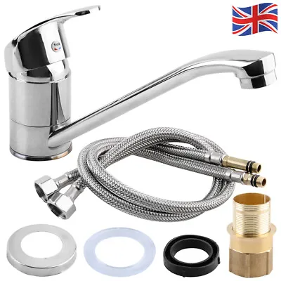 Kitchen Sink Mono Mixer Tap Swivel Spout Single Lever Waterfall Faucet Chrome UK • £9.97