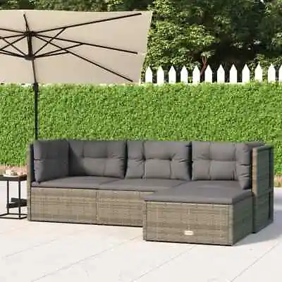 $360.99 • Buy Outdoor Lounge Set 4 Piece Modular Sofa With Cushions Grey Poly Rattan VidaXL