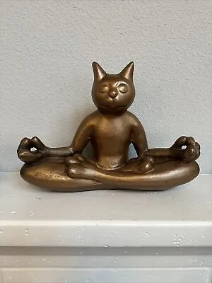 PIER 1 IMPORTS Yoga Cat Statue Bronze Copper Meditating Zen Discontinued NOTE • $52.50