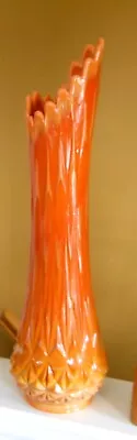 RARE VTG. L E Smith Bitter Sweet Large Orange Swung Glass Diamond Butt Vase 22+ • $2200