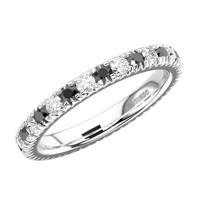 2.5 MM Pave Set Round Diamond & Black Stone Full Eternity Ring 9K White Gold • £706.16