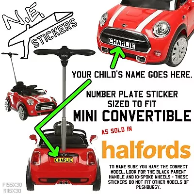 Personalised Kids Number Plates For MINI COOPER CONVERTIBLE PUSH Car Toy Ride On • £3