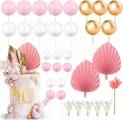 NyaSaa Pink Bohe Cake Decoration42PCS Balls Topper Palm F-1  • £16.59