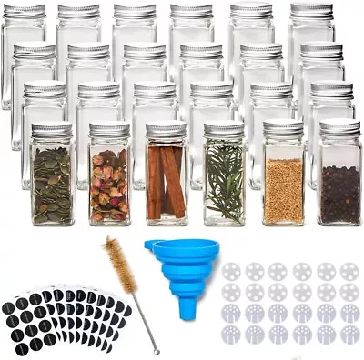 £18.95 • Buy 24pcs Spice Jars Square Glass Airtight Spice Bottles Shaker With Lids & Labels