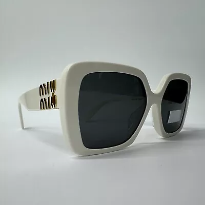 Women’s Miu Miu White Oversize Square Gold Logo Sunglasses MU 10YS 1425S0 • £164.99