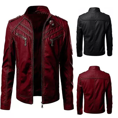 Men's Genuine Slim Fit Biker Lambskin Leather Jacket Black Motorcycle Jacket • $33.99