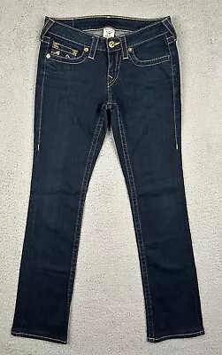 True Religion Johnny Gold Tab Straight Leg Denim Blue Jeans Size 27x31 • $19.99