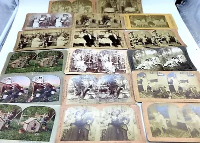 Lot Of 17 Vintage Stereoview Cards Humor And Romance Estate Find • $20