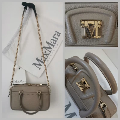 £195 • Buy Max Mara Camera Bag Taupe Leather M Clasp Chain Strap + Dustbag VGC