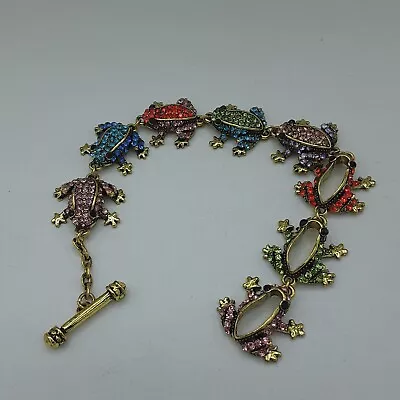 Multi Color Austrian Crystal Frog Link Toggle Bracelet  Goldtone  7.5 Inch • $16.99