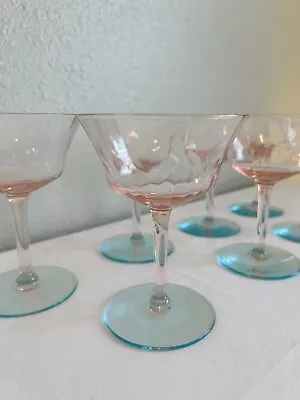 Pink And Blue Champagne Glass Morgantown 1930’s Pink Bowl And Stem Blue Base • $45