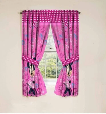 $1.99 • Buy Disney Minnie Mouse Curtain Panel Pink Bows (2) -  Size 42”x 63”