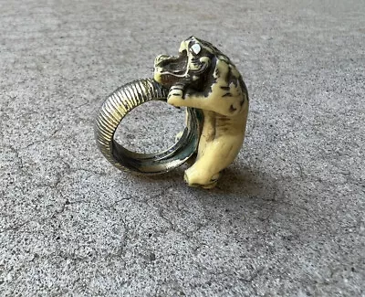 Rare Vintage 1950s 1960s Trifari Enamel Carved Lion Ring Signed Chunky • $235.07