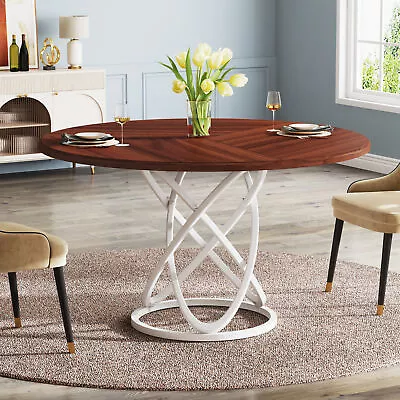 47  Round Dining Table For 4 Wood Circle Dinner Kitchen Table With Metal Base • $188.35