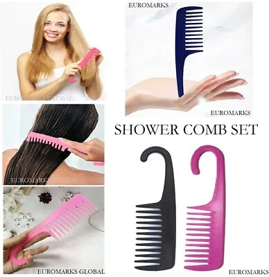 2 Large Salon Hairdressing Shower Comb Wide Tooth Detangler Wet Hair Brush Combs • £2.65