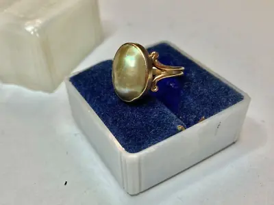 Art Deco 10KT Gold Mabe Blister Pearl Ring 1949 Uncas Decorative Celluloid Box. • $229