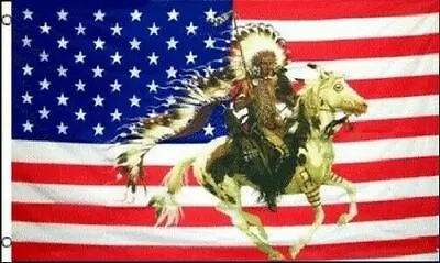 $8.94 • Buy Indian Chief & Horse US Flag 3x5 Ft USA United States Native American Headdress