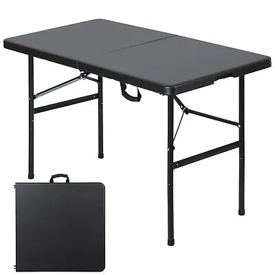 4ft Plastic Folding Table Fold-in-Half Picnic Party Camping Table W/Handle Black • $48.58