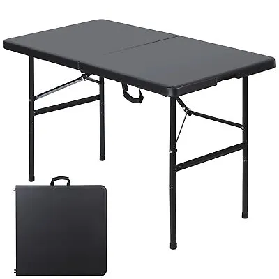 Portable 4 FT Plastic Folding Table Fold-in-Half Camping Table In/Outdoor Black • $48.58