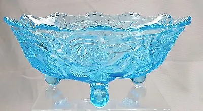 1940's LG Wright Glass Madonna Blue Wild Rose 3-Footed Fruit/Serving Bowl • $64.95