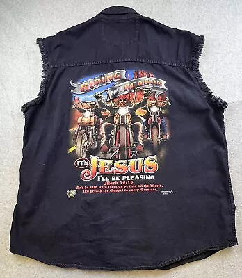 Bikers Edge Denim Vest Mens XXL Black Sleeveless Button Up Jesus Christian • $34.88