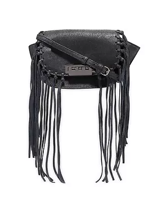 $68 • Buy Zac Posen  Cross Body Purse Bag Eartha Iconic Black Leather W Fringe Motorcycle