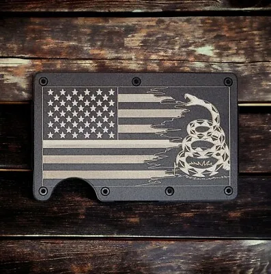 Engraved In USA  Torn American Gadsden  Slim Wallet RFID Blocking Patriot • $25.99