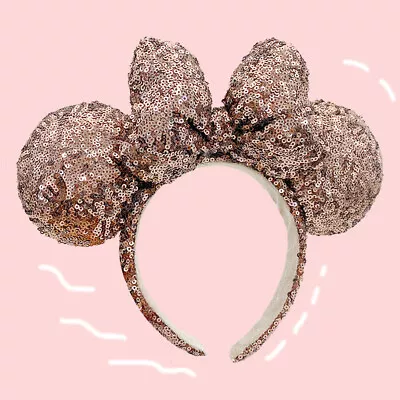 Minnie Ears Disney- Headband Shiny Gold Sequin Bow For Kid Adult Causal Hairband • $18.33