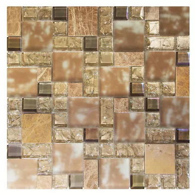 Mosaic Glass Tile Crius French Kitchen Bathroom Fireplace Wall Backsplash Tan • $22.24