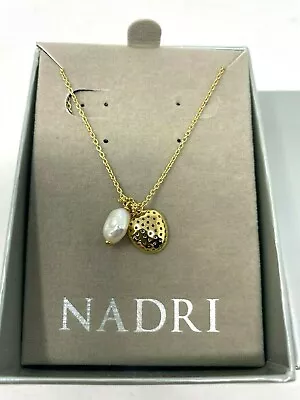$23 • Buy Nadri Capri Imitation Pearl Charm & Pave CZ Pendant Necklace- New In Box W/ Tags