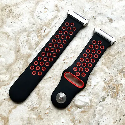 Black With Red Smooth Rubber Silicone Sports Band Strap For Fitbit Ionic • $48.70