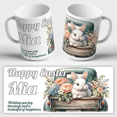 PERSONALISED EASTER MUG Ceramic Or Unbreakable Rabbit Cup Present Friend Mum Dad • £8.99