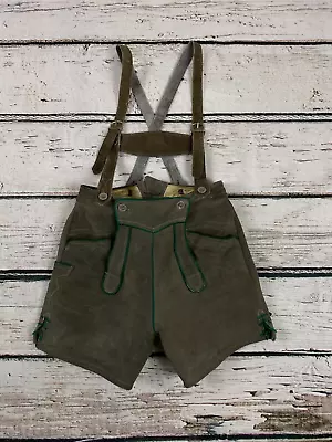 VTG German Lederhosen Leather Shorts Men 28 Gray Bavarian Oktoberfest Suspenders • $38.98