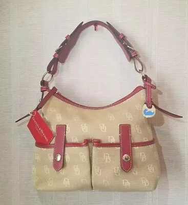 $129.99 • Buy Dooney & Bourke Lucy Shoulder Bag Tan Red Leather Trim  *NEW WITH TAG* MSRP $195