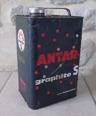 Vintage France French Oil Can Tin ANTAR Graphite S Petroleum Auto Old 5 L Black • $40.15