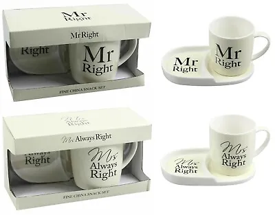 Mr And Mrs Right Tea Coffee Cup Mug With Snack Plate Snack Serving Wedding Gift  • £11.99