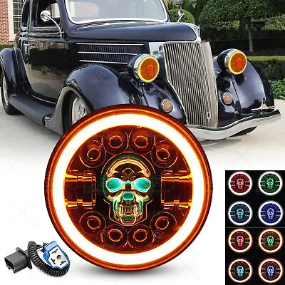 1pcs 7  Inch Round RGB Skull LED Headlight Halo DRL For Ford 1/2 3/4 Ton Pickup • $39.99