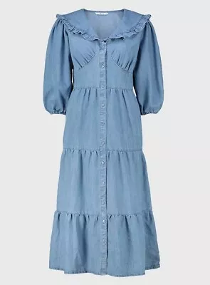 £15.99 • Buy TU Denim Tiered Midi Dress Blue Denim Button Front Dress Size 8 To 22