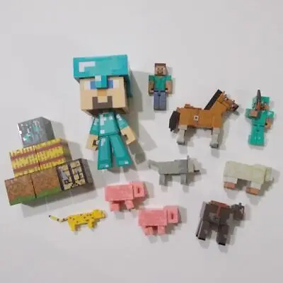 Minecraft Lot Overworld Steve Horse Blocks Pig Cheetah Cow 10 Figures 6 Blocks • $27.98