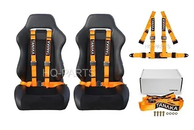 2 X Tanaka Universal Orange 4 Point Ez Release Buckle Racing Seat Belt Harness • $82.99
