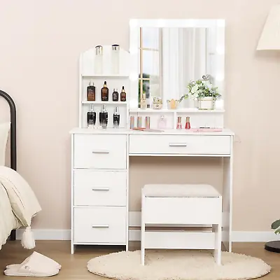 Makeup Vanity Set With 10 Light Bulbs Charging Station And 4 Drawers Chest • $189.99