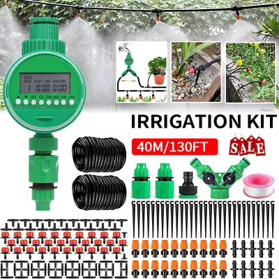 130FT Drip Irrigation System Plant Timer Self Garden Watering Hose Spray Kit US~ • $19.99