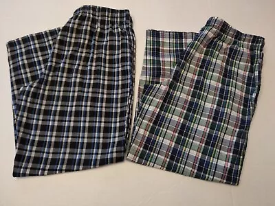 Vtg Fruit Of The Loom Cotton Poly Plaid Pajama Pants Mens Size L 36-38 (2 Pair) • $16.95