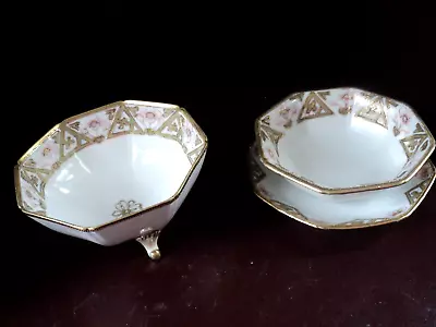 Antique Hand Painted Nippon Gold  Footed 3 Piece Berry Nut Bowl Set Pre 1921 • $19.20