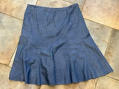 M&S Classics Dotty Spot Polka Dot Denim Blue Fit & Flare Skirt Size 18 • £9.99